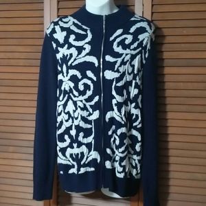 Chico's size 1 cotton zip-up crewneck sweater jack